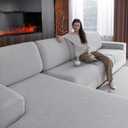 Couch Cushion Covers for Sectional Sofa, Stretch Soft Sofa Slipcovers Washable Wear-Resistant Universal Furniture Protector for Living Room(2 Seaters Covers+1 Chaise Cover, Light Gray)