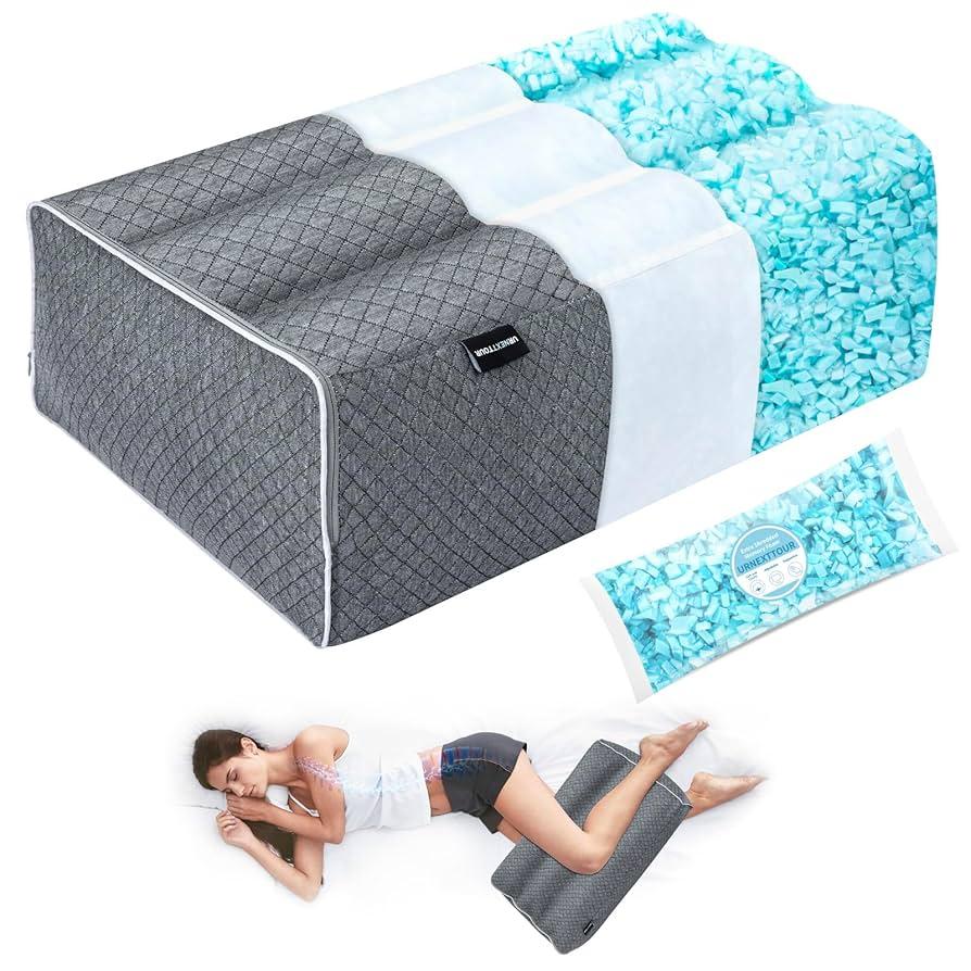 urnexttour Shredded Memory Foam Knee Pillow for Side Sleeper, Adjustable Legs Pillow with Inner Pillowcase and Extra Foam Filler, Spine & Relieves Pressure Hip & Leg Elevation, Dark Grey