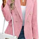 ELLEVEN Women's Tweed Blazers Business Casual - Long Sleeve Double Breasted Jackets Open Front Work Suits L Button Fell Off