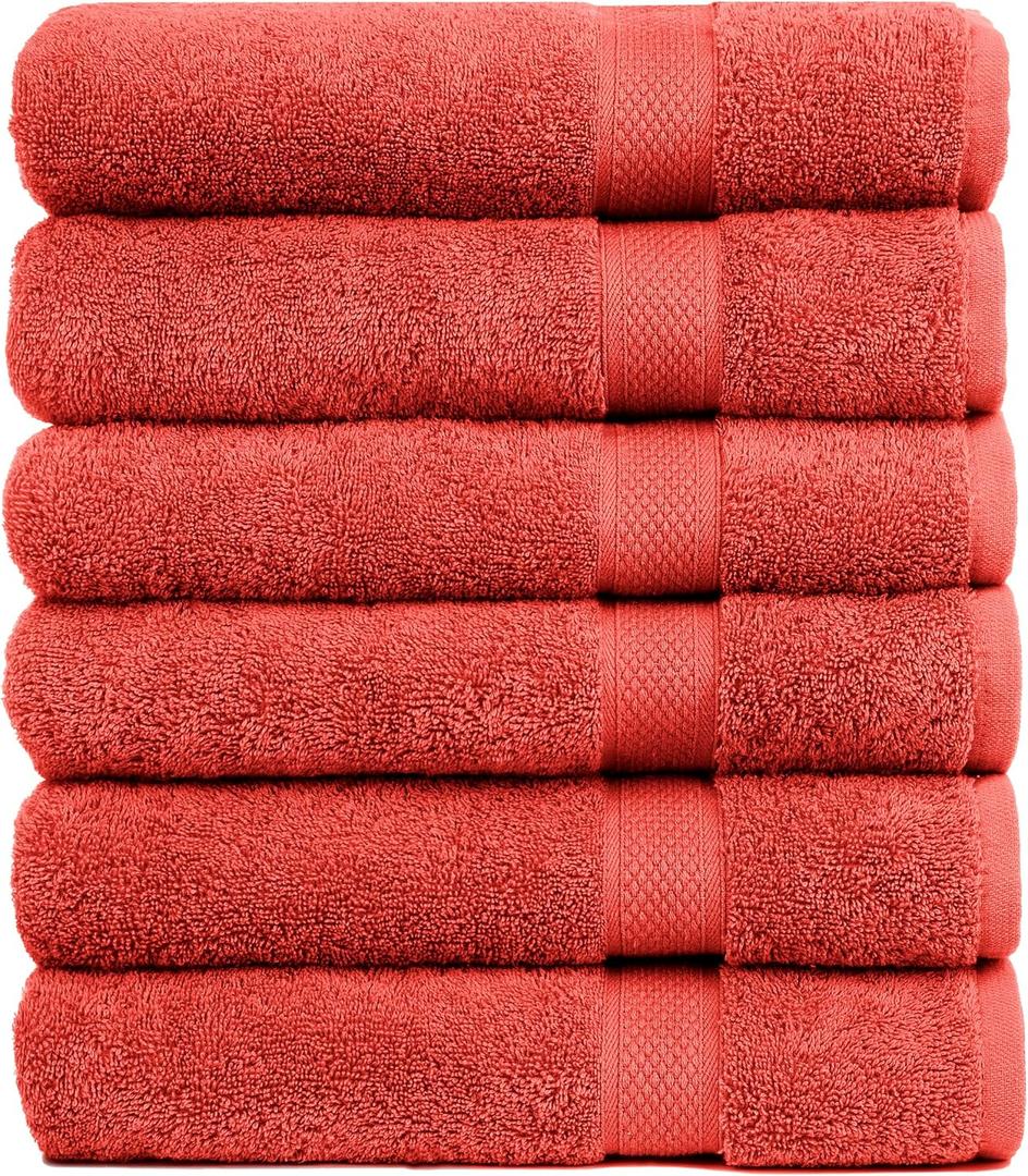 Pleasant Home Bath Towels Set of 6 (24” x 50”) 100% Cotton, 515 GSM | Lightweight, Soft & Highly Absorbent Luxury Towels for Bathroom | for Gym, Pool & Spa | 6 Pack, Red