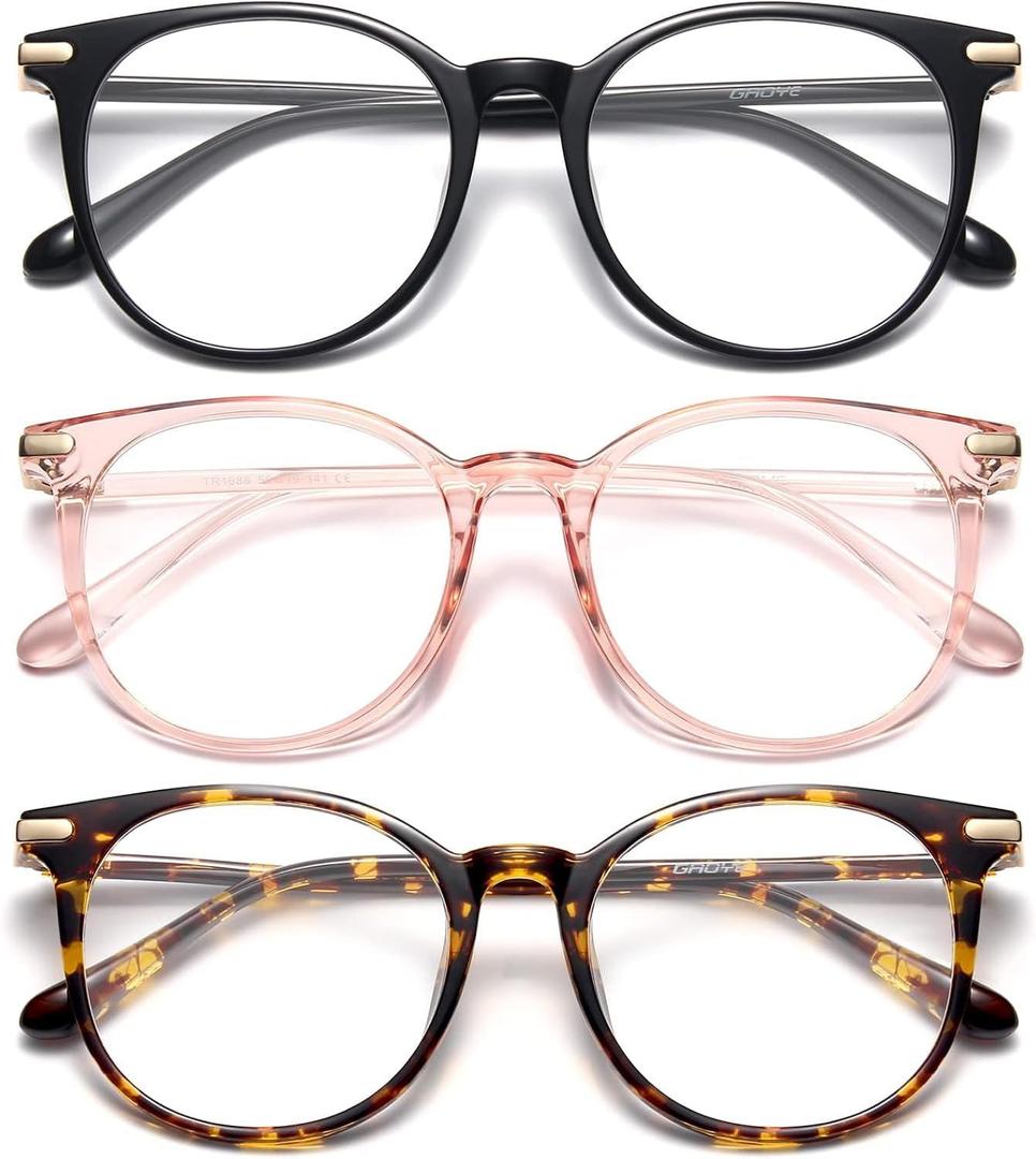 Gaoye Blue Light Blocking Glasses, Retro Round Eyewear Frame Anti Eyestrain Computer Glasses for Women Men (Black+Pink+Tea Leopard)