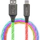 CellCandy Charging Cable 100 cm USB-A to USB Type C with Cool, Pulsating LED Light/Quiet Colour Changing, No Disturbing Flashing/Real Eye-catching for Gamers, Car Interior, Bedroom