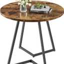 VECELO Round Dining Room Table with Wood Grain Tabletop and Steel Frame, for Kitchen, Living Room, Office, Conference, 2 to 4 Person, Antique Brown, 31.5" Dining Table