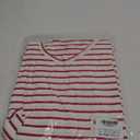 LilyCoco Womens Breton Striped Shirt V Neck Long Sleeve Top Casual Loose Fit Tee Red and White 3X-Large