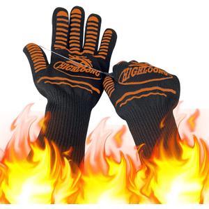 BBQ Gloves, Oven Gloves Original 2 Pack1472 Extreme Heat Resistant, Grilling Gloves Silicone Non-Slip Oven Mitts, Kitchen Gloves for BBQ, Grilling, Cooking, Baking (2 pieces set) (Orange Strips Long)