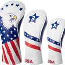 Fitense Golf Head Covers, 3 Pack Golf Club Head Covers USA Stars and Stripes, Velour Lined for Extra Club Protection, Designed to Fit All Woods and Drivers Velour Lined