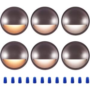 CLOUDY BAY [6 Pack] 3CCT Low Voltage LED Deck Lights Outdoor,2700K/3500K/5000K Selectable,Landscape Step Stair Railing Fence Light Wired,3W,12V-24V AC/DC,Bronze