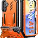 FNTCASE for Samsung Galaxy A15-5G Case: Military Grade Drop Proof Protection Phone Cover with Kickstand | Heavy Duty Rugged Full Body Protective Shockproof Matte Textured TPU Cases - 6.5 Inch (Orange)