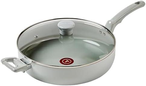 T-fal Refresh Ceramic Nonstick Saute Pan with Lid 5 Qt, Made without PFOA and PTFE, Oven and Broiler Safe up to 350°F Cookware, Frying Pan, Stay-Cool Handle, Skillet Pots and Pans, Moon Grey