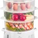 Rosewill Electric Food Steamer with 3 Tiers BPA-Free Stackable, Dishwasher Safe Baskets, 800W with fast steam heating within 40s, Auto shut-off and 60-min timer, 9.5 Quarts Capacity - White