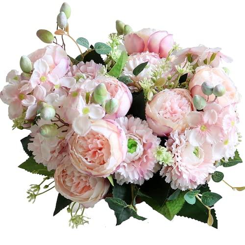 ASTRYAS Artificial Peony Flower 2Pcs Silk Peonies Fake Peony Flowers Floral Arrangements Dining Table Centerpieces for Kitchen Bridal Wedding Party Decor(Light Pink)