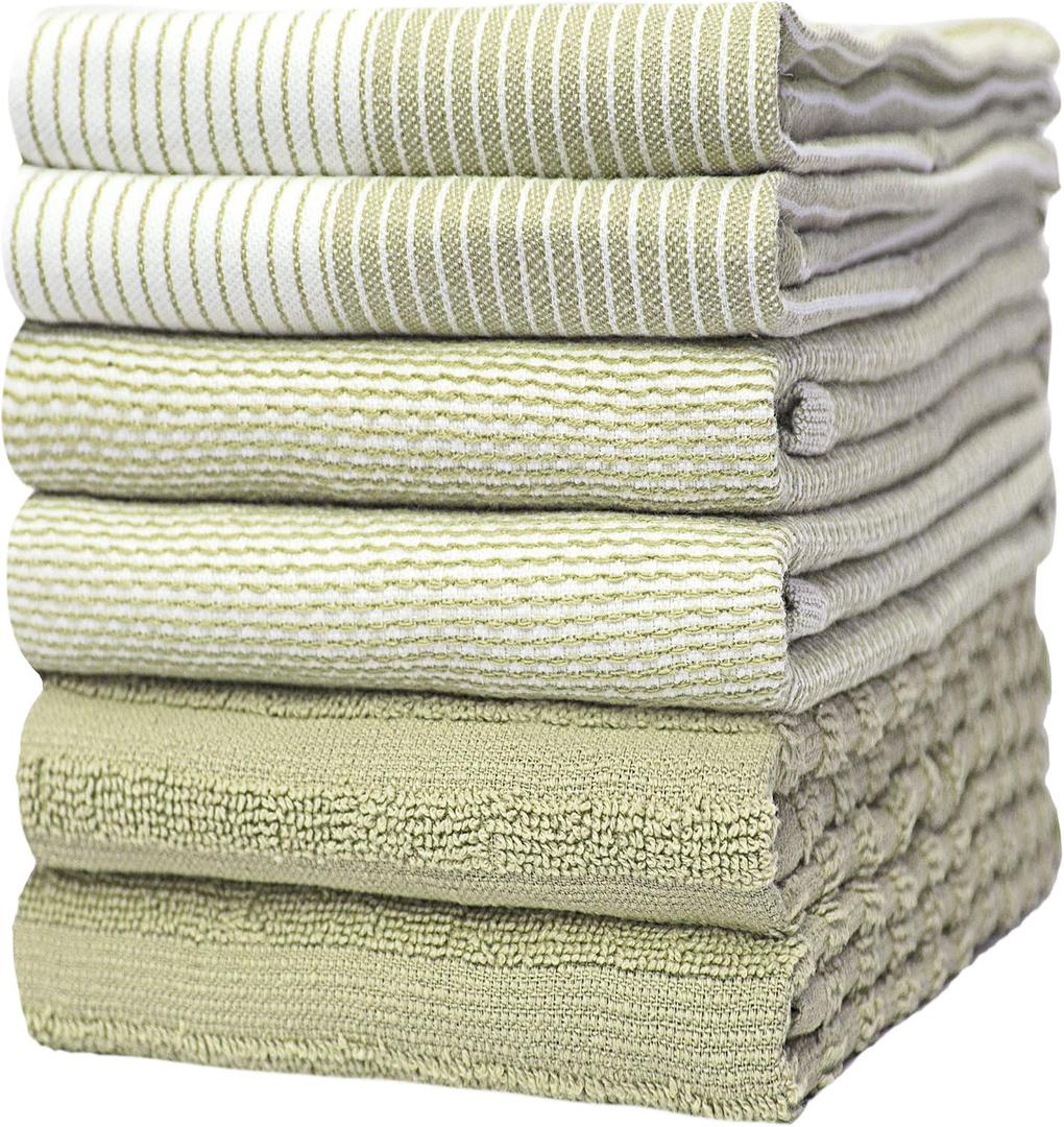 Premium Kitchen Towels (20x 28, 6 Pack) | Large Cotton Dish Towels | Flat & Terry Highly Absorbent Kitchen Linen Set with Hanging Loop | Sage