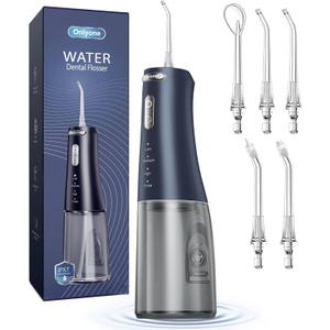 Onlyone Water Dental Flosser Pick for Teeth 300ML Portable Oral Irrigator Rechargeable Travel Irrigation Cleaner Cordless Electric Flossing Machine for Teeth Cleaning Power Flossers IPX7 Waterproof (Blue)
