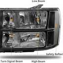 Headlight Assembly Compatible with 2007 2008 2009 2010 2011 2012 2013 GMC Sierra 1500, 07-14 GMC Sierra 2500HD/3500HD, Black Housing Clear Corner