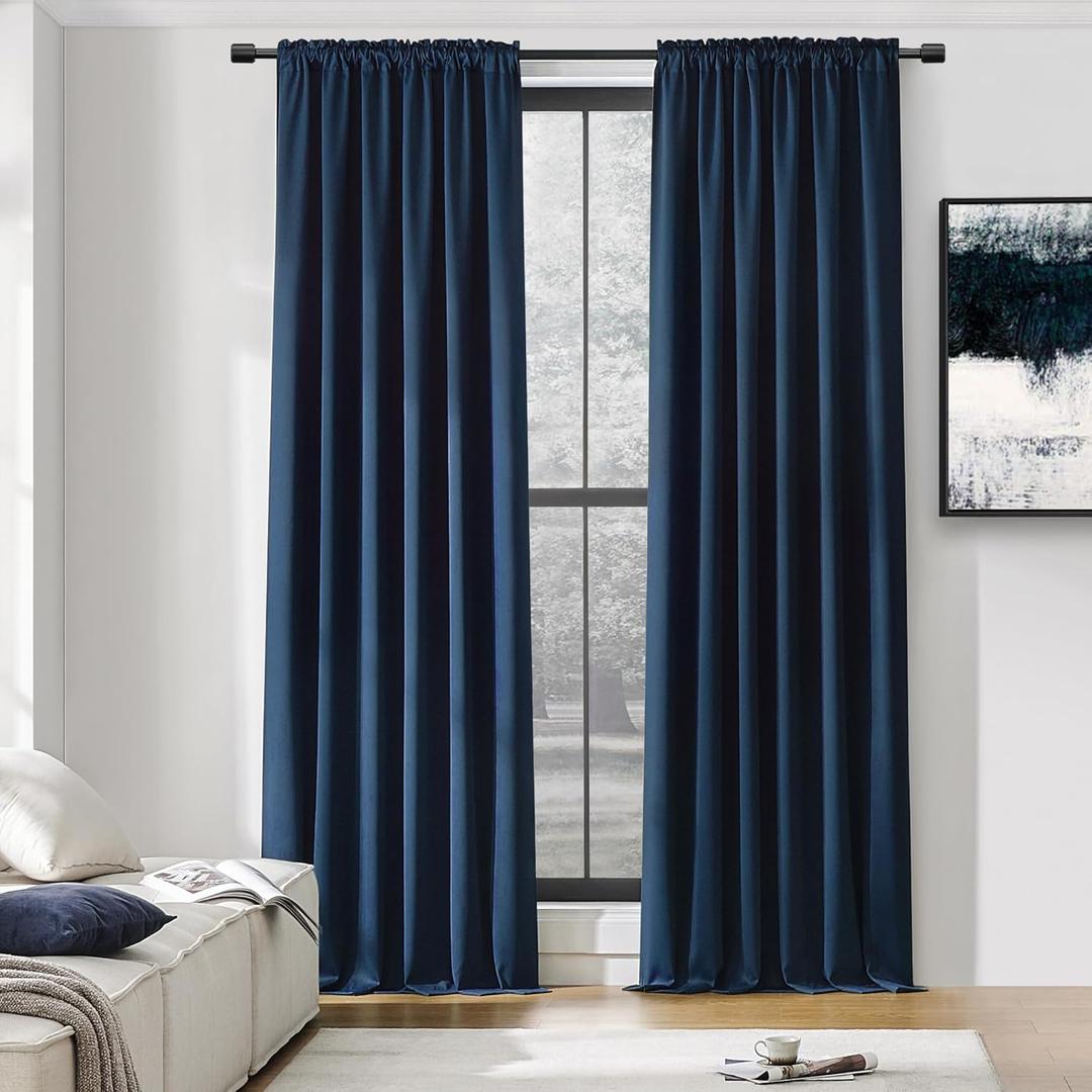 DONREN 108 Inch Length Navy Blue Curtain Panels/Drapes for Living Room Solid Energy Efficient Room Darkening Bedroom Curtains Thermal Insulated W 50 x L 112 inch