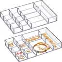 Amazing Abby - Jewel - 2-Pack Acrylic Jewelry Organizer, Plastic Jewelry Tray, Jewelry Case, Trinket Tray, Ring Holder, Perfect Storage Solution for Necklaces, Bracelets, Rings, and More