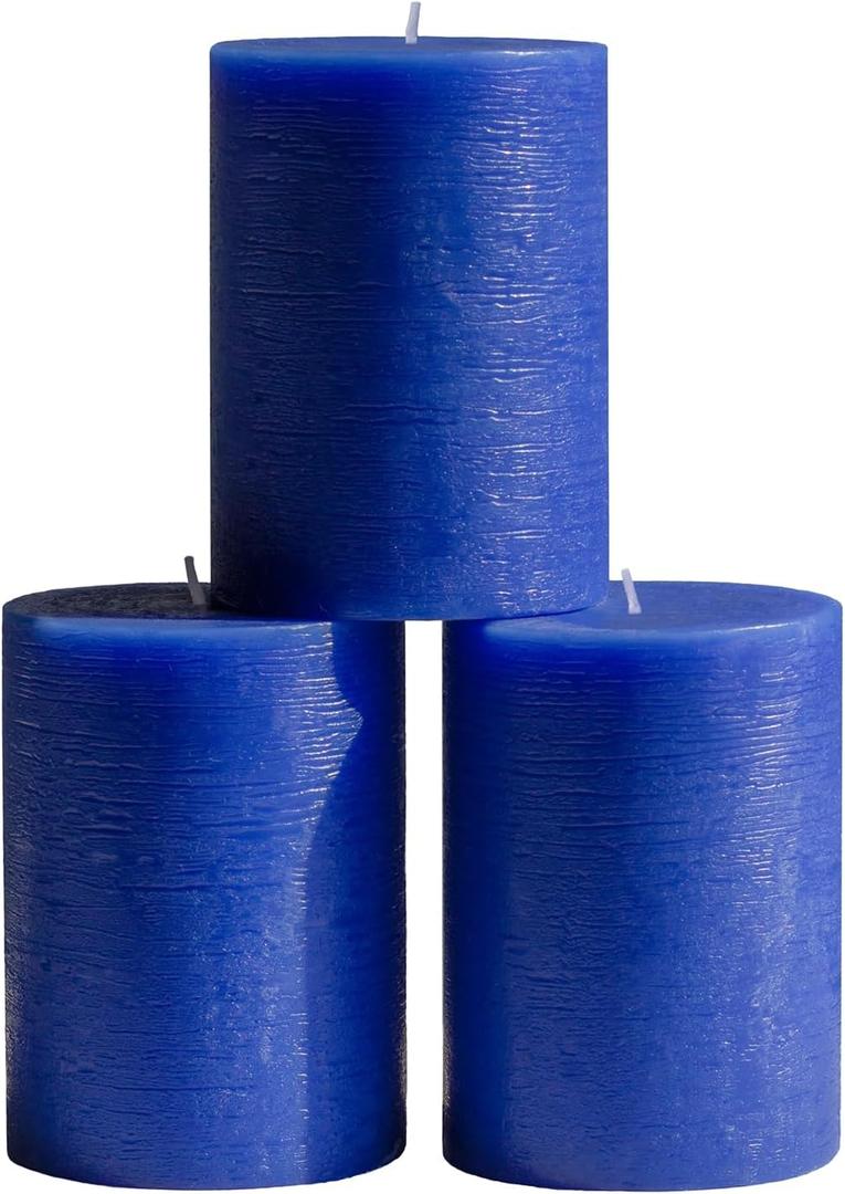 CANDWAX 3x4 inch Pillar Candles Set of 3 Unscented Dripless Rustic Blue Candles for Home Styling, Parties, Weddings, Dcor
