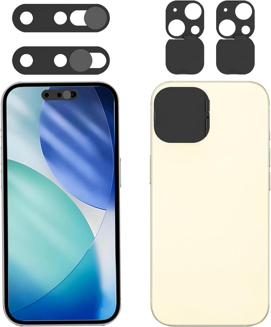 Front Camera Cover Compatible for iPhone 15/15 Plus with Rear Lens Cover,Protect Privacy and Security But Not Affect Facial Recognition2Pack-2025 Updated Version