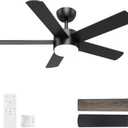 POCHFAN 42 inch Black Ceiling Fans with Lights and Remote Control, LED Ceiling Fan Dimmable 3 CCT 6-Speed, Noiseless Modern Ceiling Fan for Bedroom, Living Room, Dining Room, ETL Listed