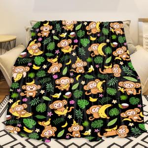 Monkey Blanket, Cute Monkey Gifts, Soft Flannel Animal Blankets, Cozy Lightweight for Bedroom Bed Sofa Decoration for Kids Women Men Room,40"x50"