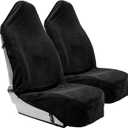 Season Guard Terry Cloth Sweat Towel Seat Cover; Carseat Towel Protector; Great for Gym Workout; Waterproof; Universal Fit for Car SUV Van Truck; EZ fit; Non Slip Grip; Machine Washable; 2pc Black
