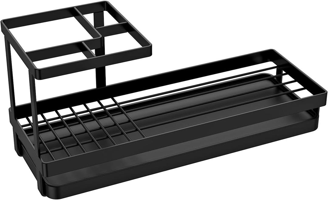 Toothbrush Holders for Bathroom 4 Slots Tooth Brushing Organizer Metal Electric Toothbrush Holder with Removable Drainage Tray Practical Tooth Brushing Holder for Home Counter Washroom(Black)