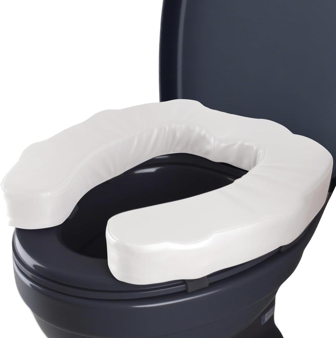 Toilet Seat Riser for Elderly, 2 Inches Elevated Toilet Seat Cushion for Seniors, Universal Fit  Raised Toilet Seat Pad, High-Density Foam, Fits Standard & Elongated Toilets, Waterproof Cover (White)