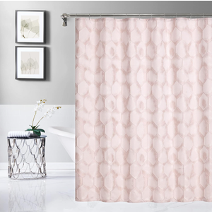 Dainty Home Cotton Soft Textured Shower Curtain - Printed Design Cotton in Tiles Blue 70" x 72" - Water Resistant Cotton, Washable Shower Curtain - Perfect Cloth Shower Curtain for Stylish Bathrooms, Blush