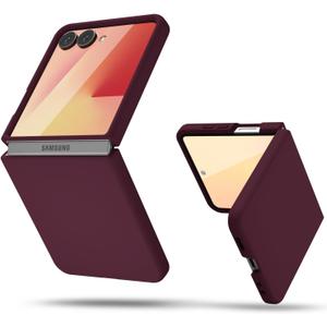 oakxco for Samsung Galaxy Z Flip 7 Phone Case Liquid Silicone, Cute Thin Slim Soft Rubber Gel for Women Men, Smooth Matte TPU Plain Solid Color Girly Simple Case with Camera Cover, Burgundy Maroon