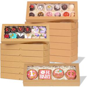 24pcs 12x5x1.5 Inch Borwn Cookies Boxes. with Window Bakery Boxes Macaron Boxes Chocolate Truffle Boxes Donut Treat Boxes Cakesickle Boxes for Christmas Valentine's Easter Mother's Day (Brown)