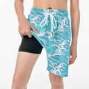 IRELIA 2 Pack Boys 2 in 1 Swim Trunks Boxer Brief Liner Compression Swimming Shorts Quick Dry Swimwear, Size 14-16