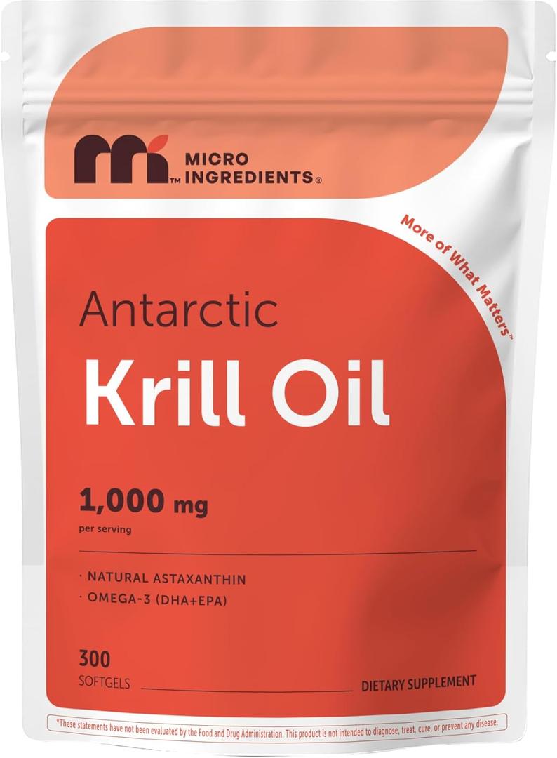 Micro Ingredients Antarctic Krill Oil 1,000 mg Per Serving, 300 Softgels | Omega-3 EPA & DHA with Phospholipids & Natural Astaxanthin | No Fishy Aftertaste | Non-GMO, Third Party Tested