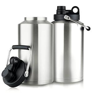 1 Gallon Water Bottle Insulated Stainless Steel Keeps Ice 48Hr, Large Water Gallon Jug Wide Mouth Leakproof Vacuum for Gym, Camping, & Construction Stainless Steels (2 Packs)