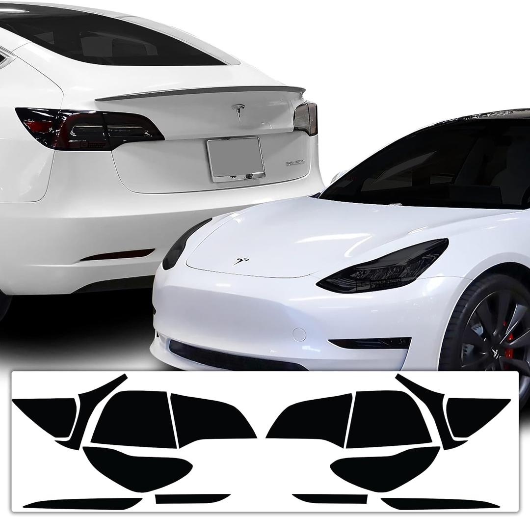 BOGAR TECH DESIGNS Tail Head Light Side Markers Reflectors Tint Kit Compatible with and Fits Tesla Model 3 2017-2023, Dark Smoke