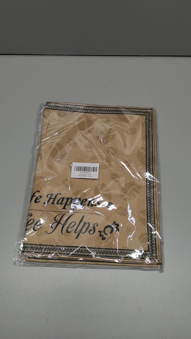 Coffee Placemts Set of 4, 12"x18" Brown Cafe Printing Table Mats, Washable Heat-Resistant Linen Placemats for Dining Table Party, Birthday Housewarming Gift for Mom Friend Family-A14