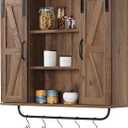 RUSTOWN Rustic Wood Wall Storage Cabinet with Two Sliding Barn Door, 3-Tier Decorative Farmhouse Vintage Cabinet for Kitchen Dining, Bathroom, Living Room, Rustic Oak