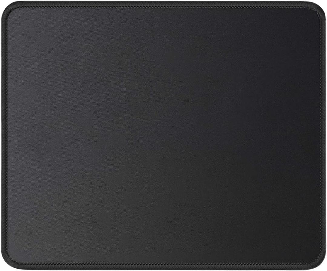 JIKIOU Mouse Pad with Non-Slip Rubber Base, Premium-Textured & Washable Computer Mousepad with Stitched Edges, Mouse Pads for Computers, Laptop, Gaming, Office & Home, 10.2 x 8.3 in, Black