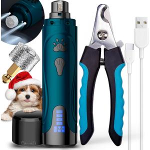 Dog Nail Grinder, Dog Nail Trimmers and Clippers Kit, Super Quiet Electric Pet Nail Grinder, Rechargeable, for Small Large Dogs & Cats Toenail & Claw Grooming,3 Speeds (A-Dark Blue)