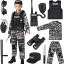 Luucio SWAT Police Costume for Kids, Kids Police Costume for Boys with SWAT Vest, Halloween Gifts for Boys (Black, M)