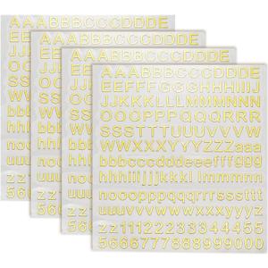 uxcell 4 Sheets Letter Stickers 0.28" 3D Mini Letter Sticker Metal Self Adhesive Alphabet Stickers for Scrapbooking DIY Poster Craft Wall Doors Sign Decor(Gold, Uppercase)