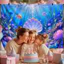 7x5FT Mermaid Backdrop Under The Sea Party Decorations, Underwater Ocean Scene with Giant Shell & Pearl, Coral Reef Fish Aquarium Background for Photography Kids Birthday Baby Shower