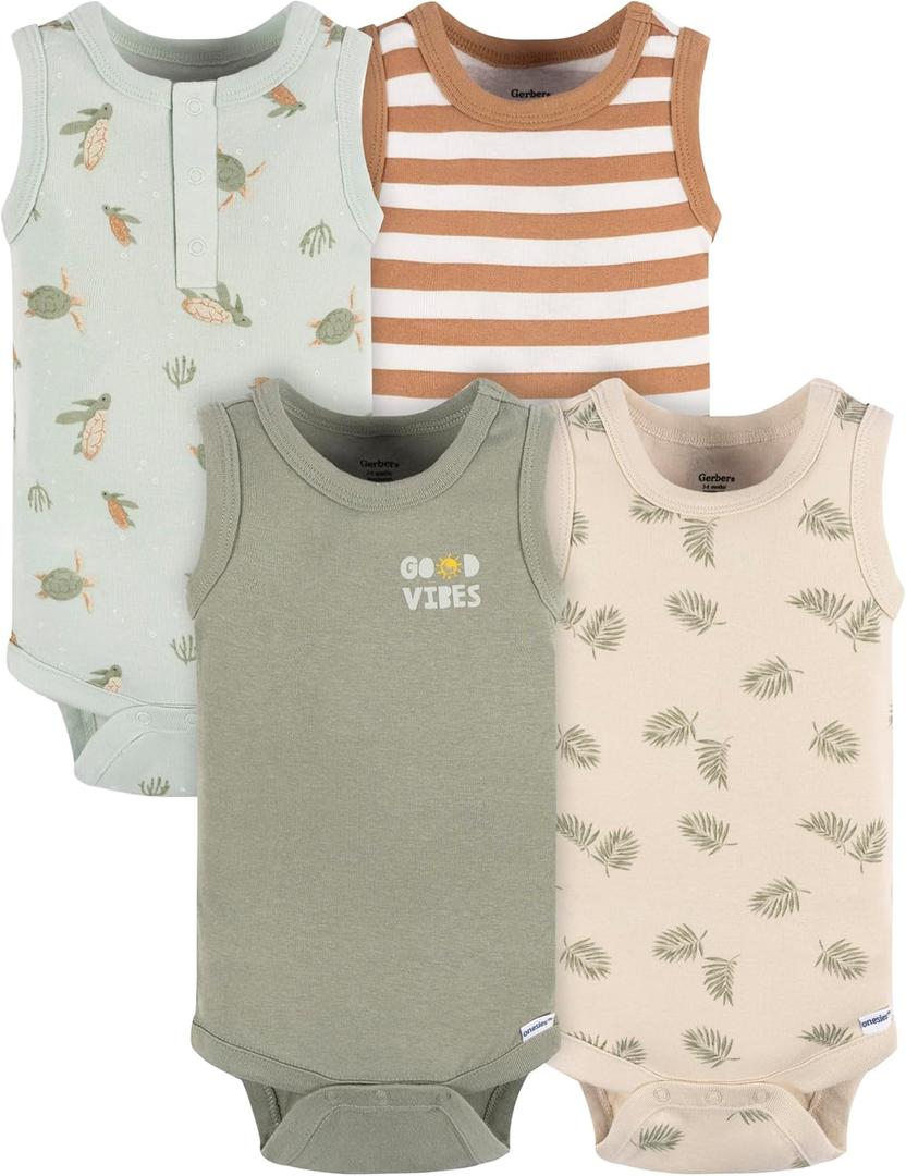 Gerber Baby Boys Multi-Pack Sleeveless Onesies Bodysuit (0-3 Months, Sea Turtles)