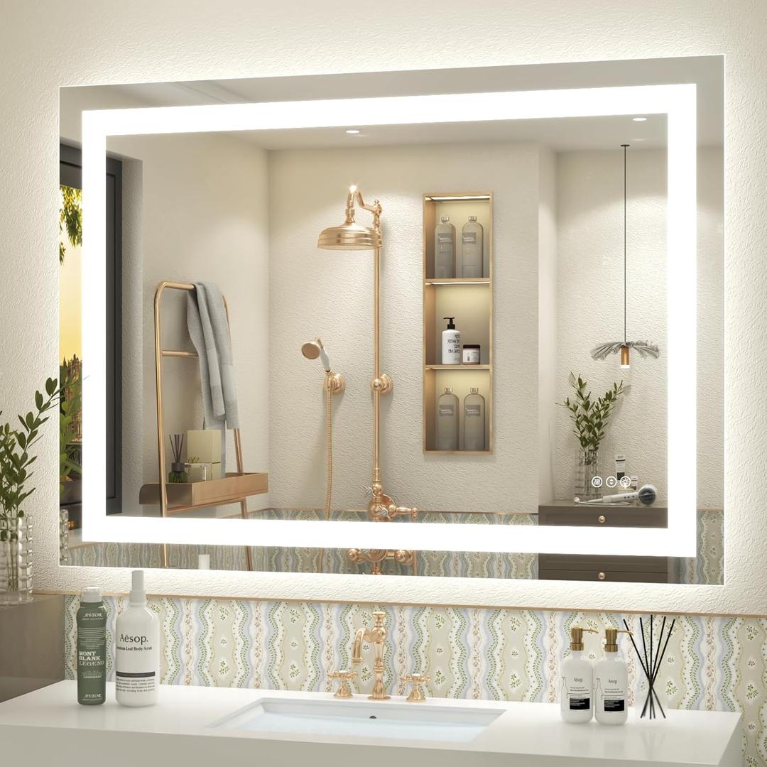 40 x 30 LED Lighted Bathroom Mirror for Wall, Vanity Mirror Lights, Dimmable, Anti-Fog, Shatter-Proof, ETL Listed (Front Lit + Backlit)