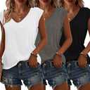Bliwov 3 Pack Womens Cap Sleeve Tops V Neck T Shirts Summer Spring Outfits Beach Vacation Fashion Tee Blouse Workout Clothes Size L