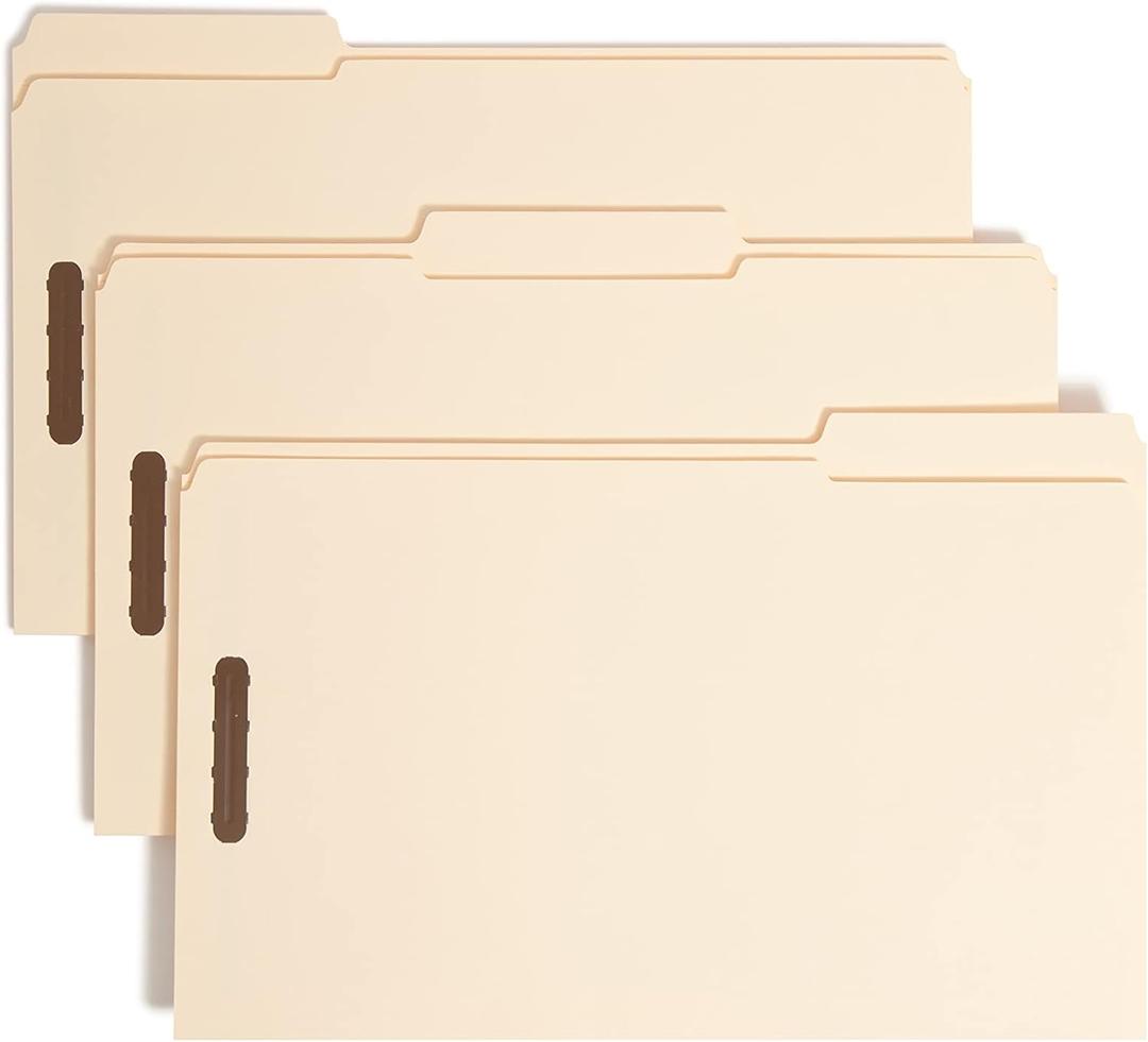 Smead 19537 Fastener File Folder, 2 Fasteners, Reinforced 1/3- Cut Tab, Legal Size, Manila, 50 Per Box (19537)