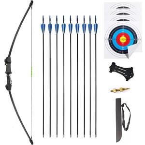 45" Youth Bow and Arrows Set for Kids 8-12 Teens Recurve Archery Beginner Gift Longbow Kit, Outdoor Hunting Play Gift Toys, 9 Arrows, 4 Target Face for Backyard Game Age 12-14 14-16 (Black)