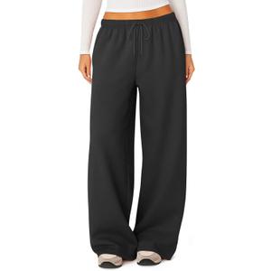 HeSaYep Women's Fleece Lined Sweatpants Winter Warm Wide Leg Sweat Pants Baggy Casual Pants with Pockets (Black)