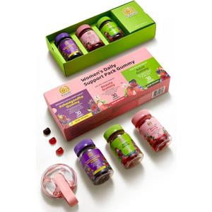 Women's Multivitamin Gummy Pack, 3 Support for Hair Skin Nails Sleep Daily Health, Vitamins A, D, C, E, Biotin, Ashwagandha, Folic Acid, Adult Chewable Vitamin, Berry Flavor, 15 Day Supply - 90 Count