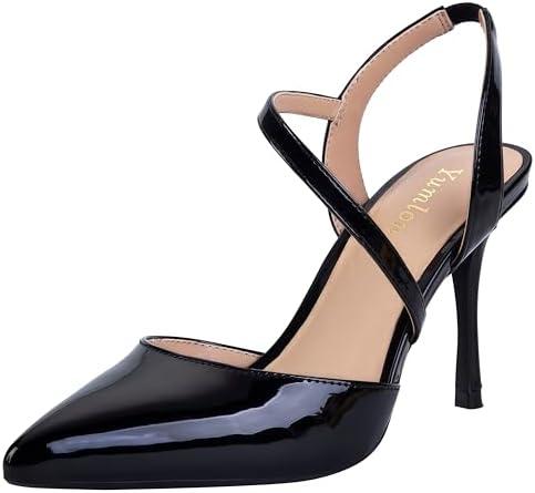 Yumlon Closed Toe Slingback Heels Wedding High Stiletto Heel for Women 3.3 Inch Ankle Strap Pointed Toe Pumps Prom Dress Bride Shoes for Dinner Party Sexy, Size 8,5