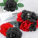 108pcs Roses Head Flowers with Stem - Red Black Artificial Flowers Rose Bulk - Silk Rose Fake Flower for Graduation Casino Theme Hollywood New Years Movie Night Birthday Decorations
